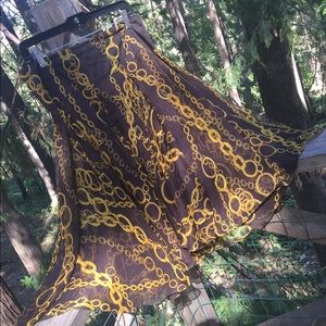 Zara gold chain print on dark brown silk skirt